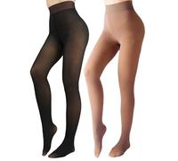 UniikStuff Paquete de 2 medias transparentes con forro polar para invierno, medias translúcidas falsas para invierno, gruesas y cálidas, leggings transparentes para mujer, Negro+marrón, XS