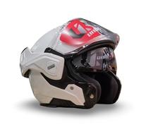 unik Casco Modular Abatible 180 Spectrum Moto Adultos Visera Solar Doble Policarbonato 2 Calotas Ventilación Frontal Trasera Cierre Micrométrico - Blanco brilo , Talla L
