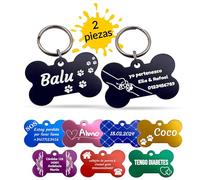 Unikat Branding | 2 piezas de placas de identificación | Perro, gato y dueño | Etiqueta de perro personalizada | Con grabado en ambas caras. huesos | Rojo | 38mm