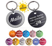 Unikat Branding | 2 piezas de placas de identificación | Perro, gato y dueño | Etiqueta de perro personalizada | Con grabado en ambas caras. redondo | Púrpura | 30mm