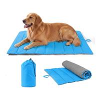 UNIKOME Cama Perro Lavable Exterior y Interior, Grande Colchoneta Perro Impermeable, Colchón Manta para Perro&Gatos Plegable, Portátil Alfombrilla Cama para Perros (Azul+Gris, 110x68cm)