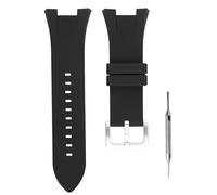 unilabo Correa de reloj de goma compatible con Armani Exchange AX Series AX1040 AX1041 AX1042 AX1050, correa de silicona de repuesto para hombres y mujeres (correa negra con hebilla plateada)