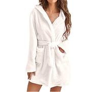 unilarinna Albornoz para mujer corto con capucha oversized, bata matutina ligera de rizo, albornoz de sauna esponjoso, ropa de descanso de forro polar, bata de casa kimono bathrobe de invierno de