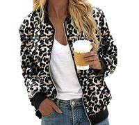 unilarinna Chaqueta bomber para mujer, bohemio, estampado de leopardo, Caridgan, primavera, otoño, chaqueta de punto, sudadera de calle, con cremallera, chaqueta con cremallera, 90s casual, Negro , S