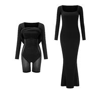 unilarinna Shaper Dress Bodycon Maxi/Mini Built in Shapewear Bra 2 en 1 Mujer Lounge Long Sleeve Backless Dresses, 7Iblack, S
