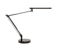 Lampara de escritorio unilux mambo led 5,6w doble brazo articulado abs y aluminio negro base 19 cm diametro