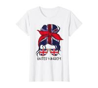 Union Jack Bandera Niña Gafas Gran Bretaña Camiseta gráfica económica, Mujer, Blanco, L