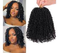 Unionbeauty - 8 paquetes de trenzas de ganchillo Yanky Twist preenrolladas de 8 pulgadas, 30 mechones por pieza, color negro natural, pretrenzado, estilo bohemio, trenzas de ganchillo con pelo rizado