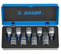 Unior 607064 - Juego de 9 Vasos con Punta hexágonal en Caja metálica de HX 5 a HX 17 Serie 192/14