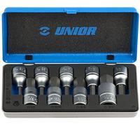Unior 621759 - Juego de 8 Vasos con Punta hexágonal en Caja metálica de 3/16" a 3/4" Serie 192/14INCH