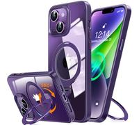 UNIOTEK 360° Rotación Funda Magnética para iPhone 14 Pro 6,1" [Soporte Invisible para MagSafe] [360° Anillo Ajustable Giratorio] [Protección Militar] Funda Transparente TPU Borde Suave, Violeta