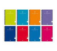 Unipapel 98452199. Pack de 5 Cuadernos Cuarto, Espiral, Cuadricula 4mm, 80 Hojas 90 Gramos, Tapas Polipropileno, Colores Surtidos, Guerrero 08-Uniclasic, A5