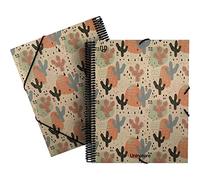 Unipapel - Carpeta de Fundas Ecológica, Espiral, 40 Fundas Transparentes, Cubiertas Cartón y Kraft 100% Reciclados, Uninature Design Cactus, Maxiplás, Certificado FSC