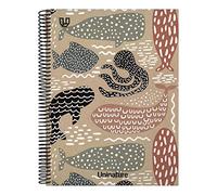 Unipapel | Cuaderno a4 100% Reciclado A4 Kraft | 80 Hojas Cuadriculadas 4x4 | 90g | Ballenas | FSC Recycled 100% | Tapa Dura | Uninature Design