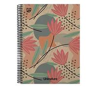 Unipapel | Cuaderno a4 100% Reciclado A4 Kraft | 80 Hojas Cuadriculadas 4x4 | 90g | Flores | FSC Recycled 100% | Tapa Dura | Uninature Design