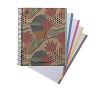 Unipapel | Cuaderno Escolar Reciclado A4 | 100 Hojas 5x5 90g | Cuadrículadas | 5 Bandas Color Lateral | Uninature Design Flores | FSC Recycled 100%