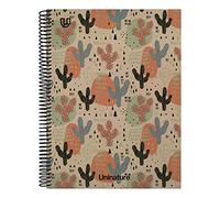 Unipapel | Cuaderno Escolar Reciclado A4 | 100 Hojas 5x5 90g | Cuadrículadas | 5 Bandas Color Lateral | Uninature Design Cactus | FSC Recycled 100%