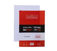 UNIPAPEL Hojas Cuadriculadas 4 mm, 90 g, Papel Super Resistente Extrablanco Paperclas90G, sin Margen, Paper, Blanco, A4, 100 Hojas (53390300)