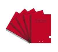 Unipapel - Pack 5 Cuadernos Tapa Dura Rojo, Pauta 3,5cm, Tamaño Cuarto 4º, Papel 90 Gramos, Espiral Coil-lock, Papyrus 04 - Uniclasic, Perfecto Material Escolar para Cole, Instituto y Universidad