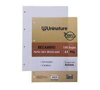 Unipapel | Pack de 100 Hojas de Papel 100% Reciclado A4 | Cuadriculadas 4x4 con margen | Papel Súper Resistente | PaperClass90g