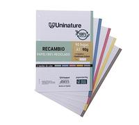 Unipapel | Pack de 90 Hojas de Papel Reciclado A5 | Cuadriculadas 5x5 con margen | Con 5 Bandas de Color para Asignaturas | Papel Súper Resistente | PaperClass90g