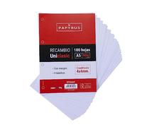 UNIPAPEL Recambios Cuadrículadas 4x4 mm, Hojas de 90 g, con Margen, 4 Taladros, Paper, Blanco, A5, 100