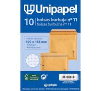 Unipapel | Sobres Acolchados Kraft con Papel de Burbujas Interior | Nº 11 Medidas 100x165mm | Cierre Autoadhesivo | Pack 10 Unidades | Perfecto Para Envios Seguros y Protegidos | Certificado FSC