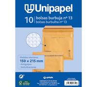 Unipapel - Sobres Acolchados Kraft con Papel de Burbujas Interior, Nº 13 Medidas 150x215mm, Cierre Autoadhesivo, Pack 10 Unidades, Perfecto Para Envios Seguros y Protegidos, Certificado FSC