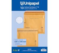 Unipapel | Sobres Acolchados Kraft con Papel de Burbujas Interior | Nº 16 Medidas 220x340mm | Cierre Autoadhesivo | Pack 10 Unidades | Perfecto Para Envios Seguros y Protegidos | Certificado FSC