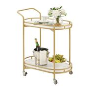 unipaws Carrito de bar dorado, fácil de montar, con estantes de 2 niveles y ruedas giratorias para el hogar, cocina, comedor y sala de estar