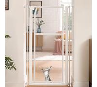 unipaws Puerta para mascotas extra alta de 142 cm, puerta alta transparente para gatos, 75-85 cm de ancho, sin taladrar, para puerta, pasillo, escaleras, color blanco