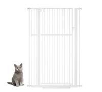 unipaws Puerta para perros de 142 cm de alto, 75-98 cm de ancho, puerta de gato montada a presión para puerta, escalera interior, puerta para mascotas, color blanco