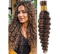 Unipearl Deep Curly Bulk Human Braiding Hair for Boho Braids Human Hair 2 paquetes de 50 cm 20 pulgadas 100 g, #4/30 Ombre Brown Water Wave Extensiones de cabello humano para mujeres Extensiones de