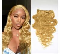 Unipearl Extensiones de pelo humano ondulado, 50 cm, 20 pulgadas, 8 unidades, 120 g, # 27, color rubio miel, extensiones de pelo para mujeres, extensiones de pelo Remy con clip