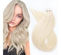 Unipearl Extensiones lisas de pelo real, 45 cm, 20 unidades, 50 g, rubio platino, invisible, extensiones de cabello humano para mujeres, con cinta recta