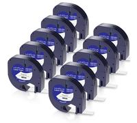 UniPlus 10 pack compatible para Dymo Letratag 91221 Cinta de Etiquetas para 91201 91221 S0721660 Plastic 12mm x 4m Negro sobre Blanco Cinta para Dymo LetraTag Etiquetadoras LT100H LT100T 200B QX50 XR