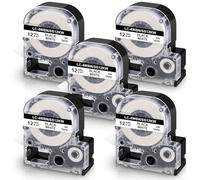 UniPlus 5x Cinta de Etiquetas Compatible Como Reemplazo de la Cinta de Etiquetas SS12KW LC-4WBN4 LC-4WBN9 de 12 mm x 8 m, para LabelWorks LW-300 LW-300L LW-400 LW-500 LW-600P LW-700 LW-900P LW-C410