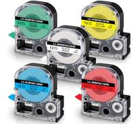 UniPlus 5x Cinta de Etiquetas Compatible Como Reemplazo para LC-4WBN9 LC-4LBP9 LC-4RBP9 LC-4YBW9 LC-4GBP9 Cinta de Etiquetas de 12 mm x 8 m, para LabelWorks LW-300 LW-400 LW-500 LW-600P LW-700 LW-900P
