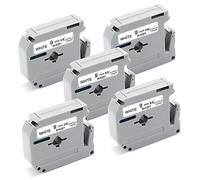 UniPlus Cinta de Etiquetas Compatible con Brother MK-221 MK 221 Etiquetas para Brother PT-45 PT-55 PT-65 PT-70 PT-75 PT-80 PT-85 PT-90 PT-100 PT-110, 9mm x 8m, Negro sobre Blanco, Pack de 5