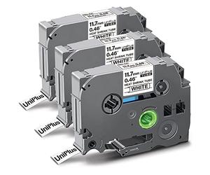 UniPlus Cinta Tubo Termorretráctil Compatible con Brother HS-231 HS231 Cinta de Etiquetas para Brother PT-E300 PT-E300VP PT-E550WVP PT-P750WVP, 11.7 mm x 1.5 m, Negro sobre Blanco, 3-Pack