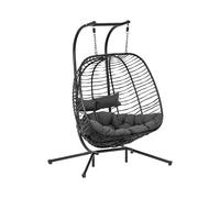Uniprodo Silla colgante para exterior con armazón y capacidad para dos personas en colores negro y gris Sillón colgante de jardín y terraza