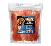 UniQ PETS Filete de pechuga de pollo para perros, sin grasa, aperitivo para perros grandes, carne seca, pollo, carne seca, golosinas, tiras de pechuga de pollo seca, perro masticable, sin trigo, 500 g