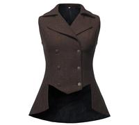 UniqKaliber Chaleco victoriano para mujer, trajes de los años 20, abrigo de tweed renacentista, gótico, steampunk, marrón, S