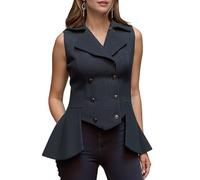 UniqKaliber Chaleco victoriano para mujer, trajes de los años 20, abrigo de tweed renacentista, gótico, steampunk, azul marino, L