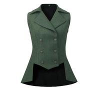 UniqKaliber Chaleco victoriano para mujer, trajes de los años 20, abrigo de tweed renacentista, gótico, steampunk, verde, XL