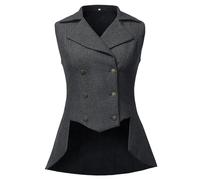 UniqKaliber Chaleco victoriano para mujer, trajes de los años 20, abrigo de tweed renacentista, gótico, steampunk, gris oscuro, XL