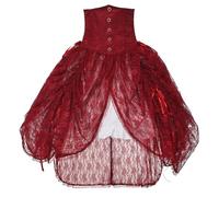 UniqKaliber Conjunto de vestido de corsé de encaje gótico para mujer, falda alta y baja con enaguas, disfraz victoriano medieval