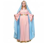 UniqKaliber Disfraz de Virgen María para mujer, disfraz bíblico de Navidad para adultos, rosado & azul, XXL/XXXL