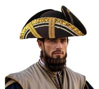 UniqKaliber Sombrero de pirata de tricornio colonial de lujo para adultos, accesorio de disfraz de bucanero, sombrero negro para temática de historia revolucionaria y fiestas de Halloween, 01-marrón,