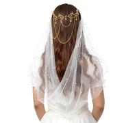 UniqKaliber Velo de novia con perlas brillantes, accesorio de vestido de elfo elfo, accesorio de diosa, disfraz de hada renacentista